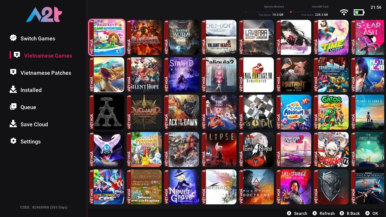 A2T Games hiển thị danh sách game Switch Việt hóa